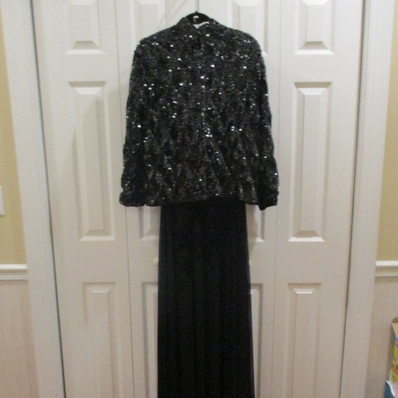 Vintage Black Covered Cocktail Jacket sz L Mandarin Collar - Picture 10 of 10